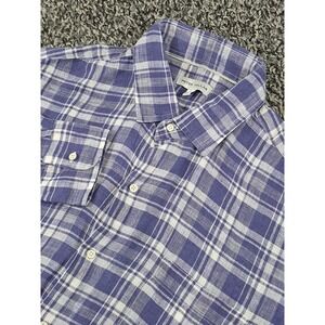 Peter Millar Long Sleeve Button Up Linen Blue Plaid‎ Shirt